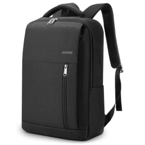 homiee 17 inch laptop backpack slim durable business computer travel backpack with usb charging port, lightweight casual daypack for college work office men women, black