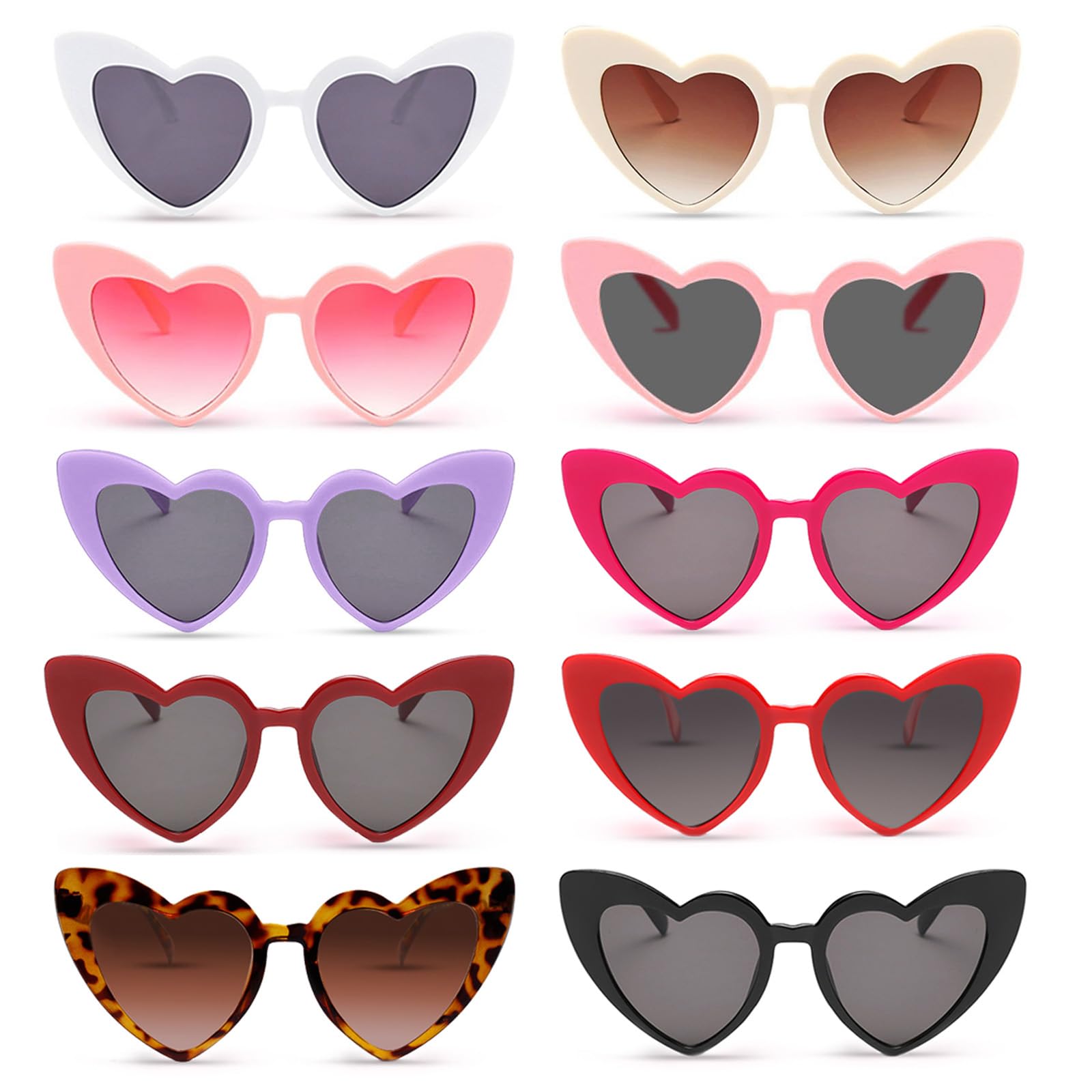 Matcheck 10 Pack Heart Shaped Sunglasses Womens Cat Eye Heart Glasses Multicolors Bachelorette Party Favors Wedding Supplies Bulk Eyewear