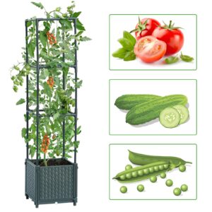 LINEX Raised Garden Bed Planter Box with Trellis, 41.3” Tomato Planters for Climbing Plants Vegetable Vine Flowers Outdoor Patio, Tomatoes Cage w/Self-Watering