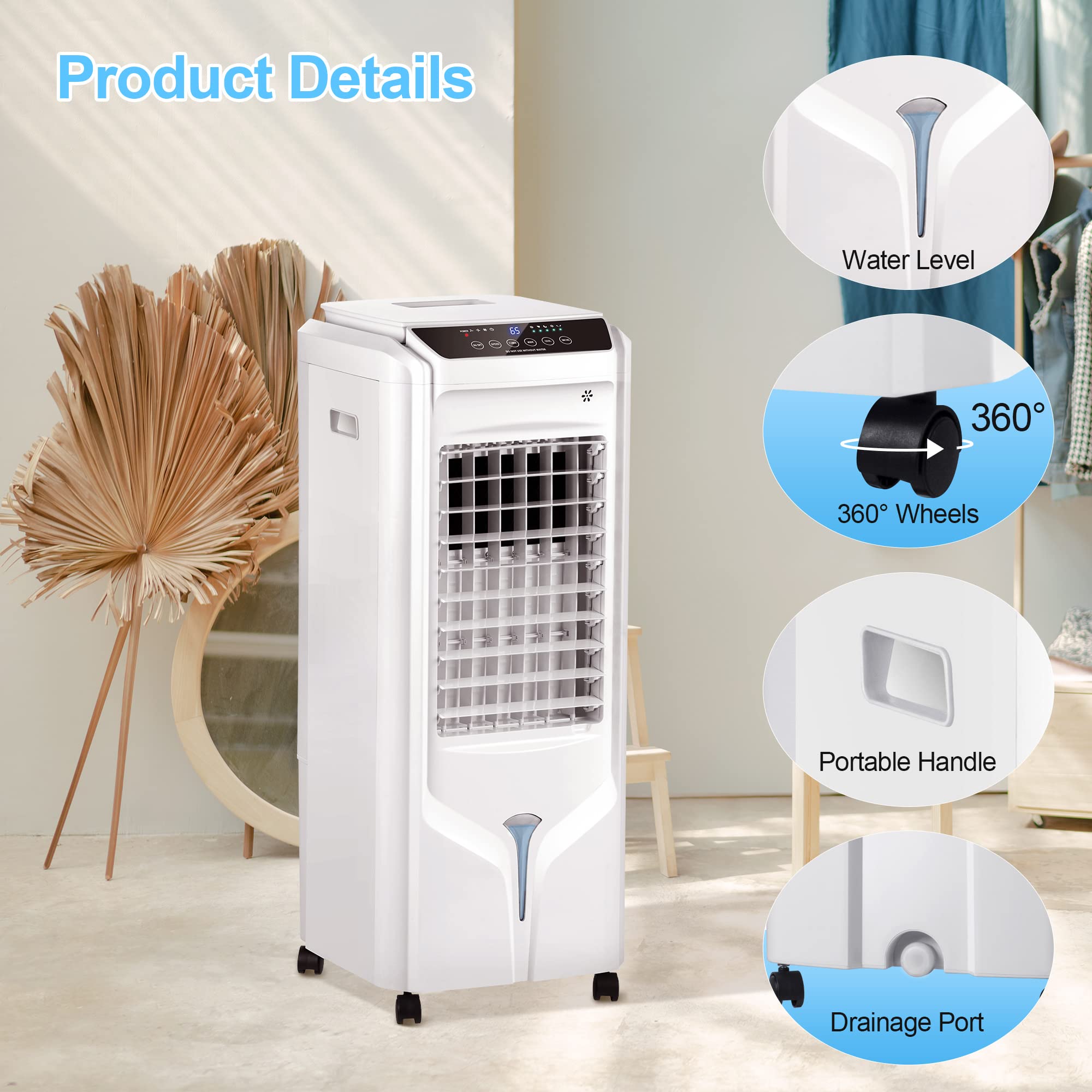 Uthfy Portable Air Conditioners,Evaporative Air Cooler, 32" Swamp Cooler with 4.2 Gal Tank, Remote, 90° Oscillation Cooling Fan with 3 Speeds, 12H Timer, 3 In 1 Tower Fan thats Blow Cold Air for Home