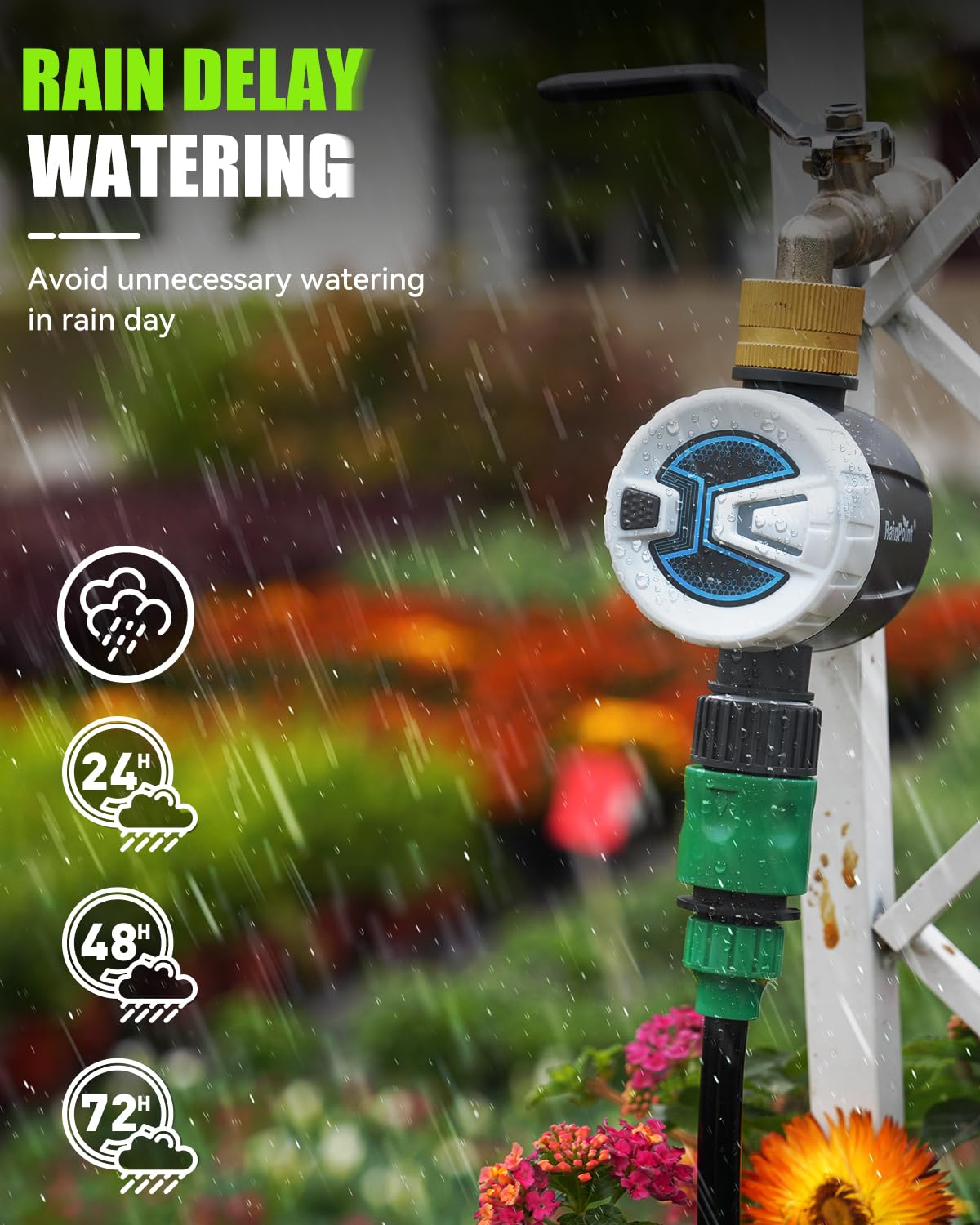 RAINPOINT Bluetooth Hose Timer with Brass Inlet,Smart Water Timer for Garden Hose,Sprinkler Timer with Rain Delay/Manual/Auto Watering, App Control