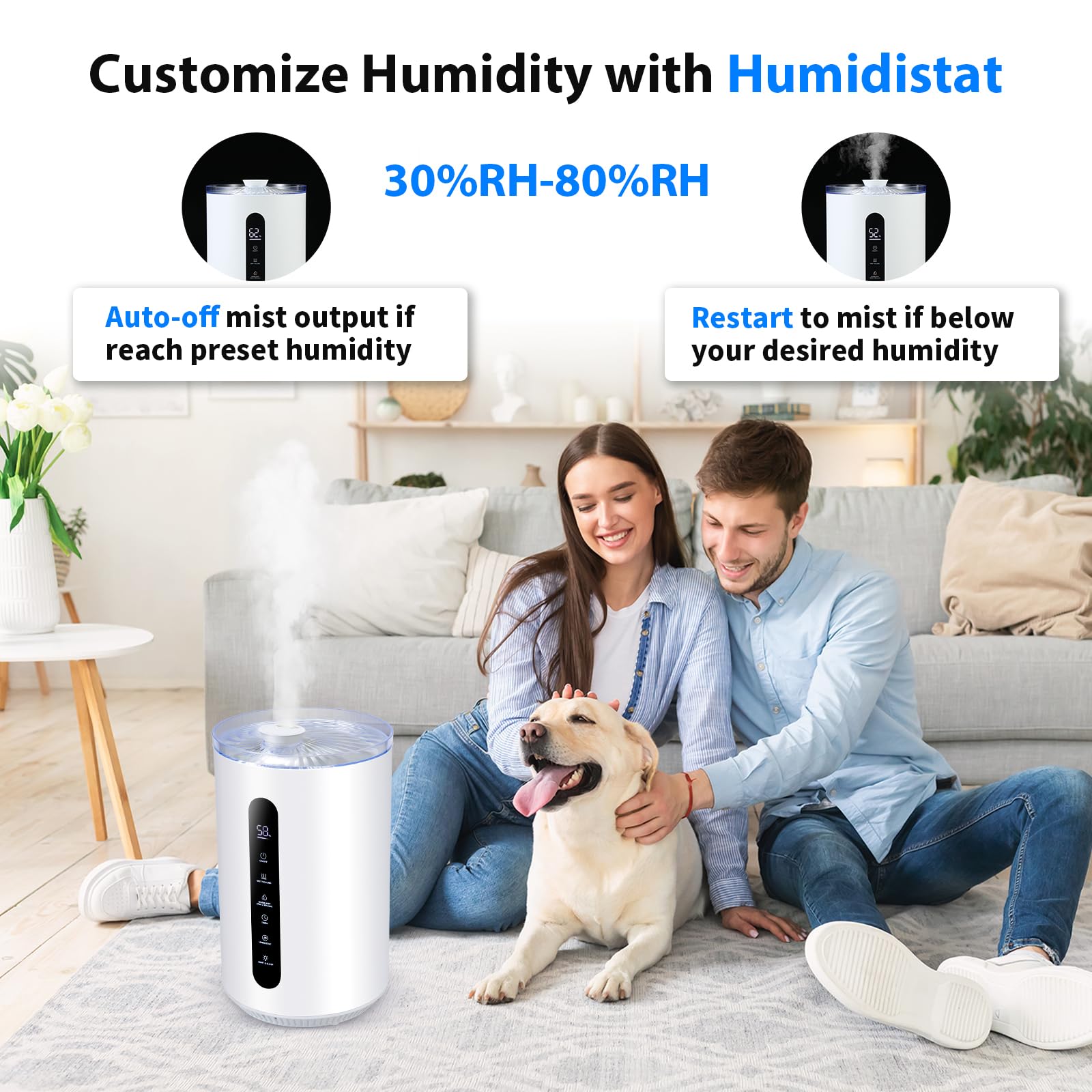 Tower Humidifiers for Large Room,Hioo 6.6L 1.74Gal Topfill Ultrasonic Warm and Cool Mist Air Humidifier for Bedroom with 8H Timer 360° Nozzle Adjustable Humidistat Night Light for Nursery Home Plant