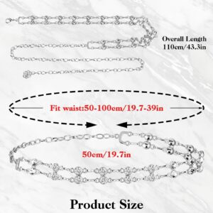 Amaxiu Women Rhinestone Chain Belt, Crystal Link Belt Metal Dress Belt Adjustable Skinny Waist Chain Belt(Silver)