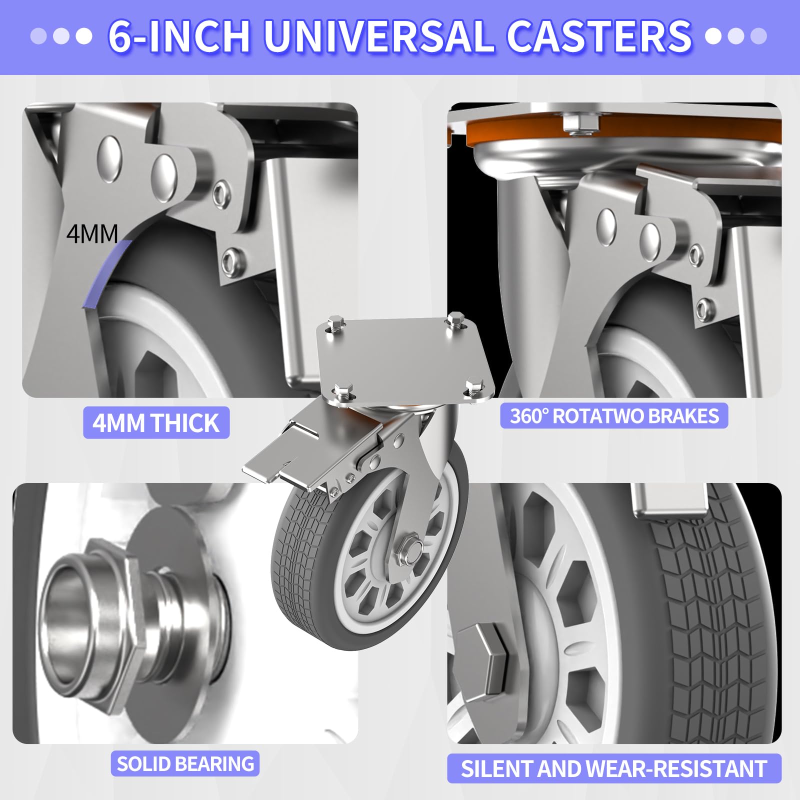 Facoba Platform Trucks, Panel Carts Heavy Duty, Drywall Cart, Capacity 2000lbs Platform Ppanel Cart, with 6" Swivel Brake Casters Lumber Cart, 1 Front Armrest and 2 Side Armrests Panel Truck Cart.