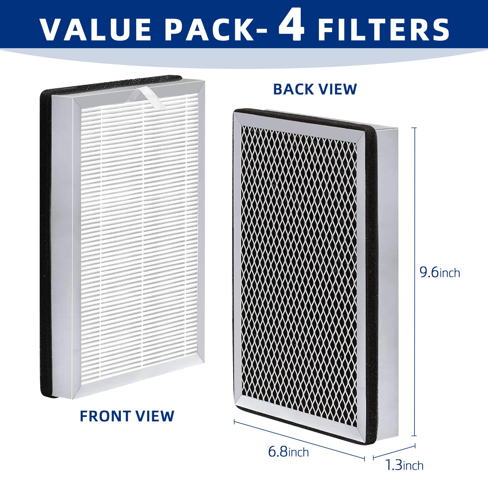 25 Air Purifier Replacement Filter: Compatible with MA Series Air Purifier 25 S1/W1/B1, 3 in 1 Pre-filter, H13 True HEPA Filter and Activated Carbon Filter, 4 Packs