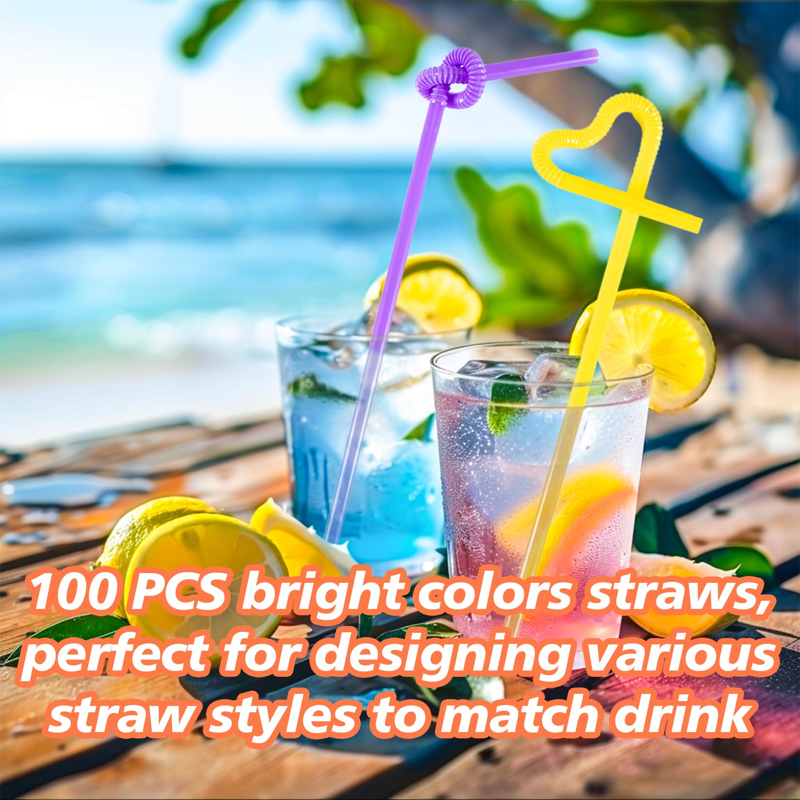 Disposable Plastic Drinking Straws - MAQIHAN 100PCS Flexible Drinking Straws Long Plastic Straws Bendable Colorful Drinking Straws for Juice Drinks