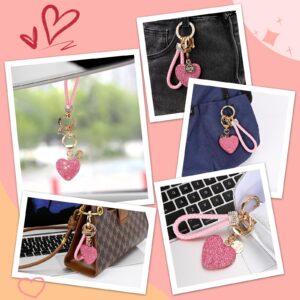 Car Keychain for Women with Rhinestone Heart Shape Bling Girl Cute Keychain for Christmas,Personalized Gift (A-Pink)