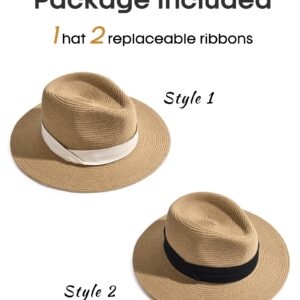 FURTALK Panama Hat Sun Hats for Women Men Wide Brim Fedora Straw Beach Hat UV UPF 50