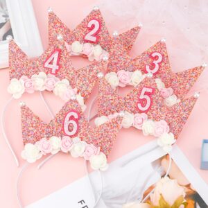 SuPoo Birthday Decorations for Girls - 6th Birthday Headband Crown, Glitter Hair Band, Flower Princess Tiara Hair Accessory for Party