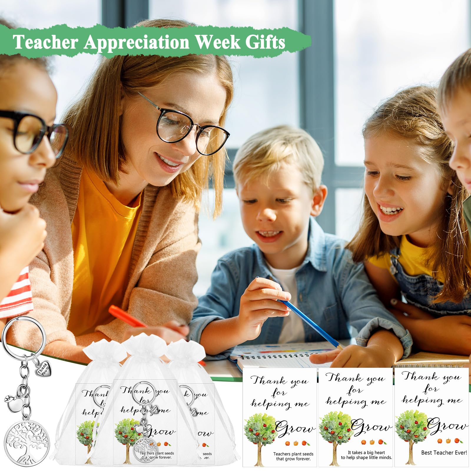 Ecation Teacher Appreciation Gifts Teacher Key Chains Tree Keychain Appreciation Card Thank You Gifts for Women Teacher (24)