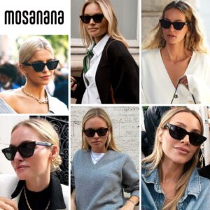 mosanana Trendy Small Cat Eye Polarized Sunglasses for Women Retro 70s Square Sun Glasses Stylish Narrow Skinny Shades UV Protection MS52358