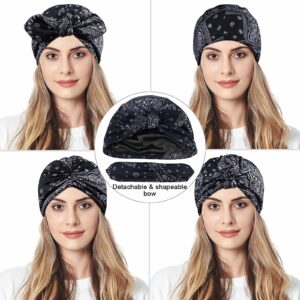 Ababalaya Satin Lined Turbans for Women Chemo Headwear Beanies Silky Lined Cotton Bonnet Sleeping Cap, Black