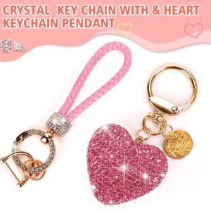 Car Keychain for Women with Rhinestone Heart Shape Bling Girl Cute Keychain for Christmas,Personalized Gift (A-Pink)