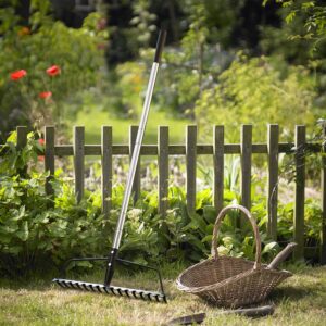 YEELOR Garden Rake, Carbon Steel Sturdy and Heavy Duty Carbon Rake, Bow Rake with Adjustable Stainless Steel Handle, Long Hand Rake for Loosening Soil Leveling Mulch Gathering Leaf