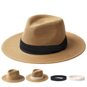 FURTALK Panama Hat Sun Hats for Women Men Wide Brim Fedora Straw Beach Hat UV UPF 50