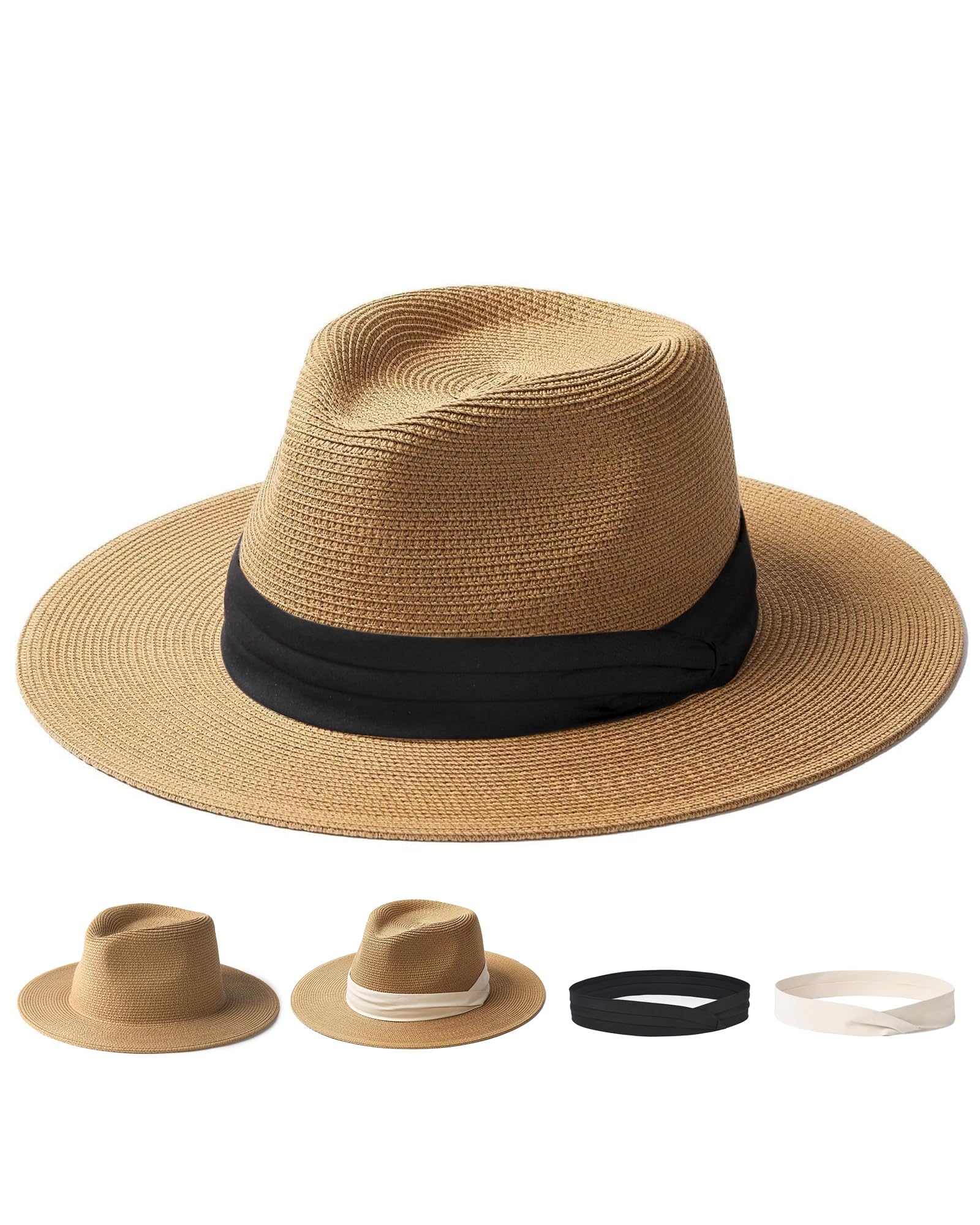 FURTALK Panama Hat Sun Hats for Women Men Wide Brim Fedora Straw Beach Hat UV UPF 50