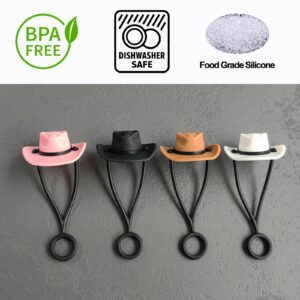 HomDsg 4 Pack Silicone Cowboy Hat Straw Covers Cap Compatible with Stanley Cup 30 40 oz, Cute Funny Tumbler Straw Topper Accessories for Man & Woman Christmas Gift