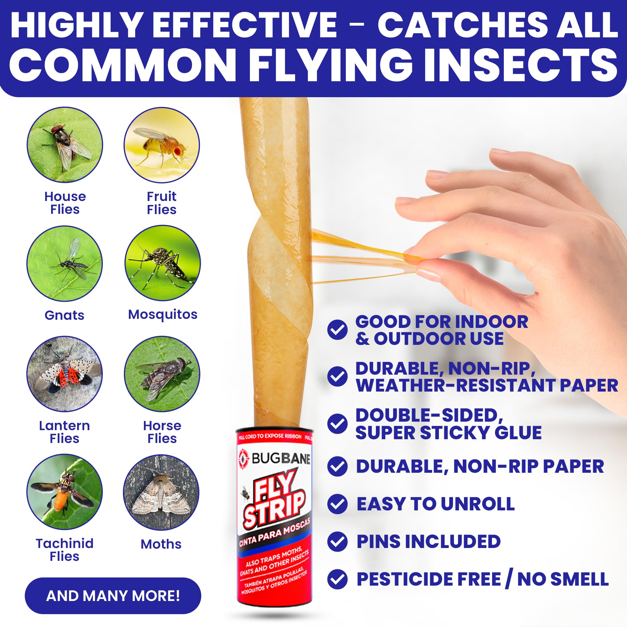 48 Fly Strips Indoor Sticky Hanging with Pins. Fly Trap Fly Paper Strips Indoor Hanging Fly Tape for Indoors and Outdoor. Fly Catcher Fly Ribbon Sticky Fly Traps for Indoors Flypaper. Fruit Gnat Traps