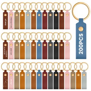 wavyknot 200 pack personalized leather keychain leather kit pu leather keychain blanks with key rings and rivets key chain blanks for diy craft laser engraving keychain making leather working