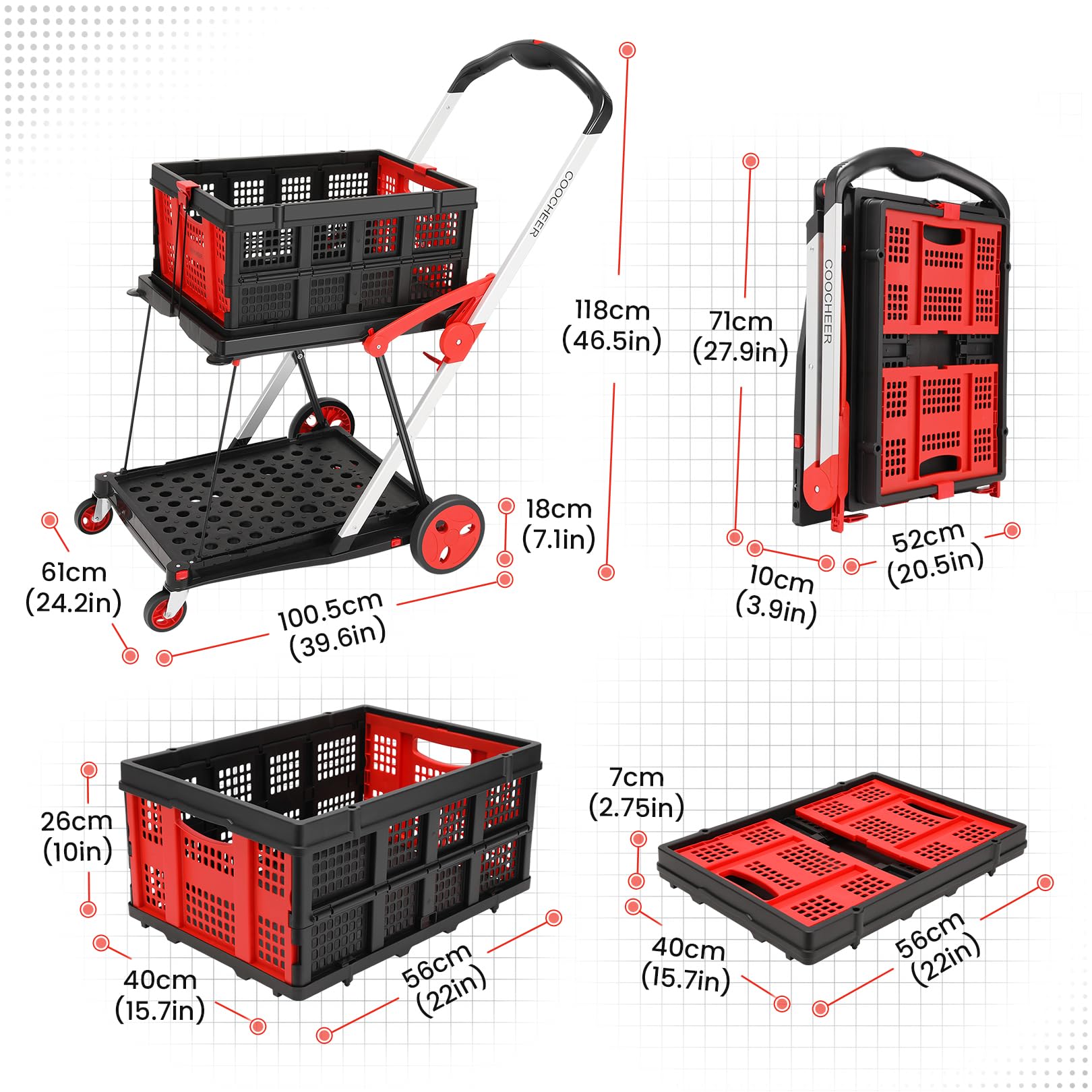 Multi Use Functional Collapsible Carts, Mobile Folding Trolley, Shopping Cart with Storage Crate, Portable Folding Cart, Shopping Cart Folding Trolley for Groceries, Home