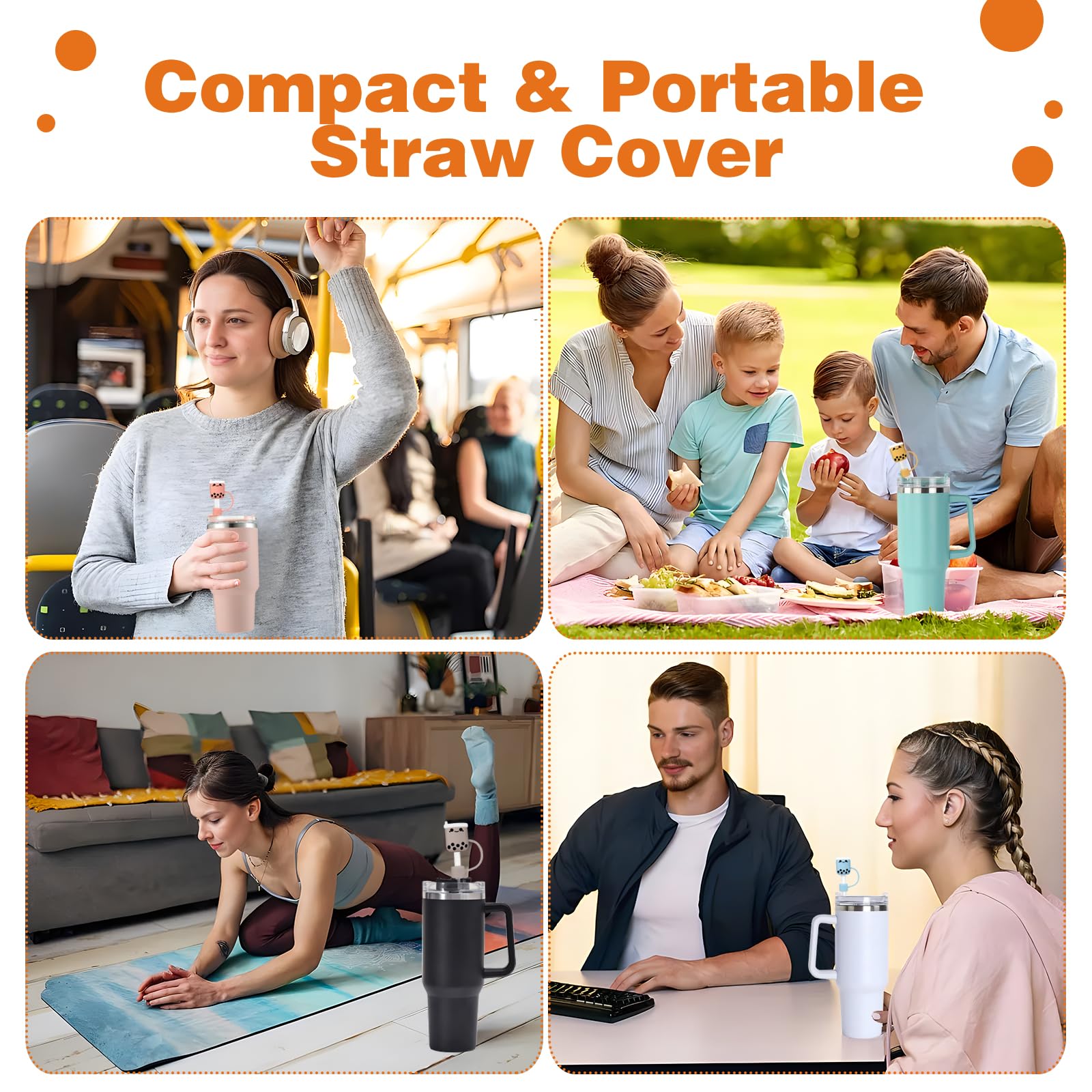 8PCS Straw Cover Cap for Stanely Cup, 0.4Inches Cute Bubble Tea Drinking Straw Cover, Silicone Dust-Proof Straw Protector Topper Stanley Accessories