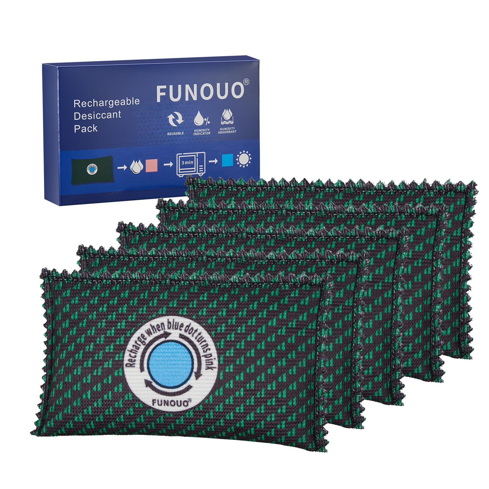 FUNOUO 100g Rechargeable Silica Gel Desiccant Pack of 5,Moisture absorbers for storage,Moisture absorbers Bag,Desiccant Dehumidifier bag,Dehumidifier for Home Closets,Gun Safe, and Cars