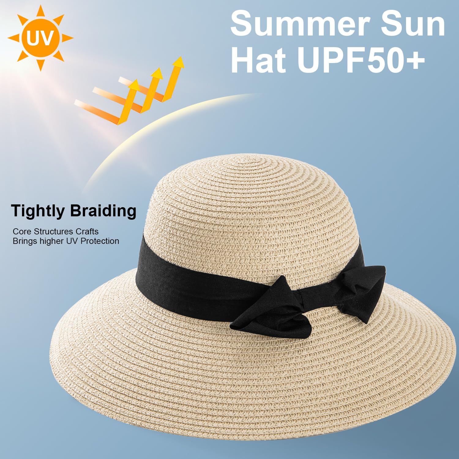 MEINICY 3PCS Sun Hat Beach Straw Hat for Women Wide Brim Foldable Roll up Summer UPF 50+ Hat (Ivory+Brown+Beige)