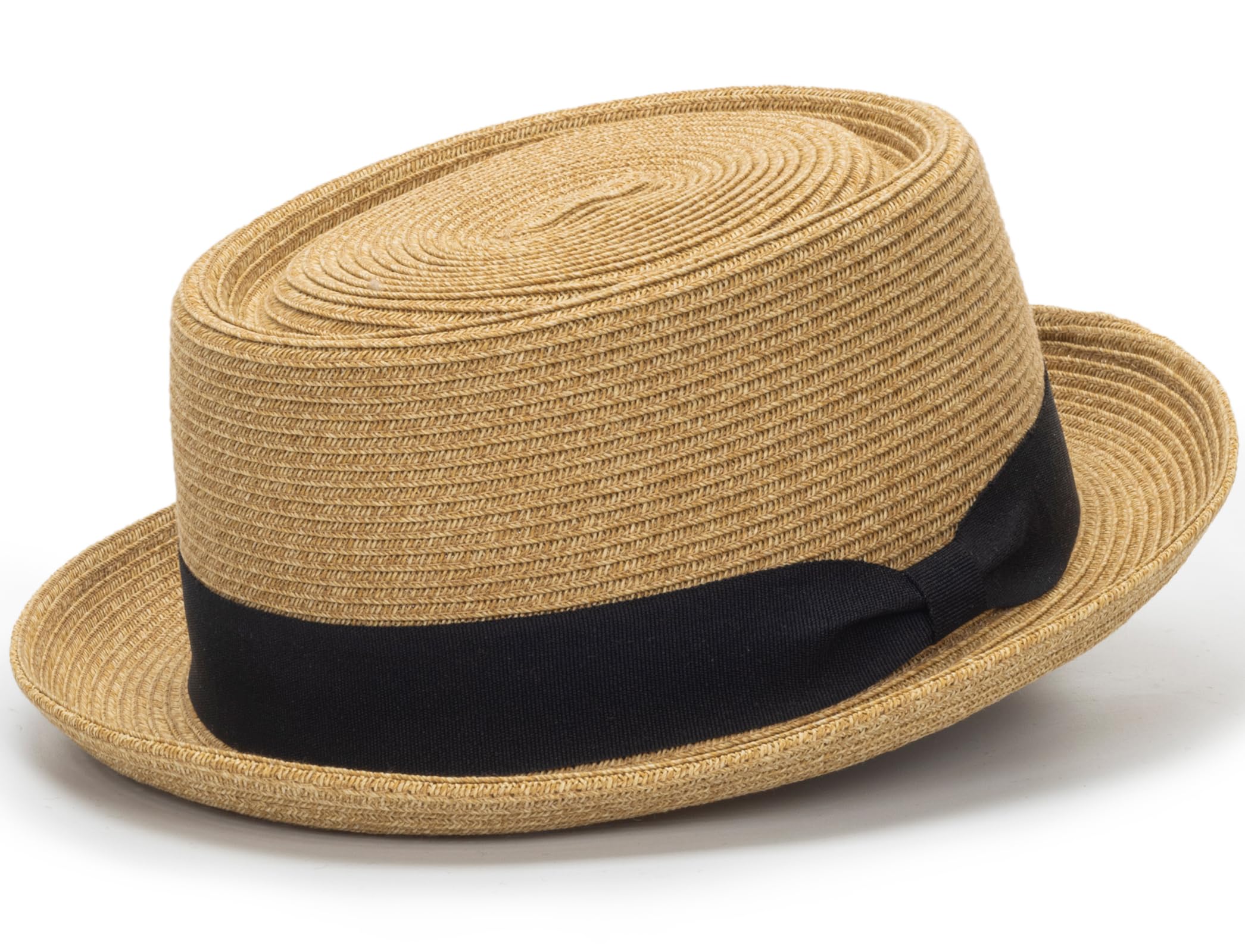 Men/Women Summer Straw Pork Pie Hat Boater Derby Fedora Sun Hats with Bowknot(S/M)