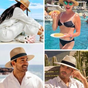 FURTALK Panama Hat Sun Hats for Women Men Wide Brim Fedora Straw Beach Hat UV UPF 50