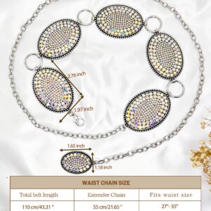 Xiokyo Bling Rhinestone Concho Belt Heavy Metal Western Crystal Chain Belt Cowgirl Sparkly Waist Chain for Women Dress