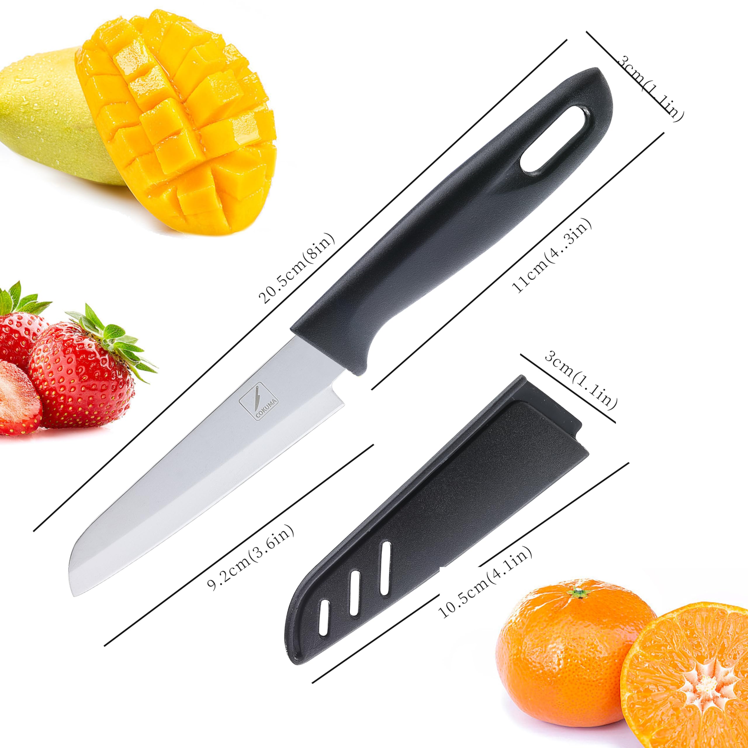 COKUMA Paring Knife, 4PCS Paring Knife Set with Knife Sheaths, 3.7 inch Stainless Steel Pairing Knife, Ultra Sharp Small Kitchen Vegetable Fruit Knives, Dishwasher Safe (4 Colors)