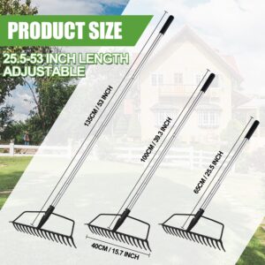 YEELOR Garden Rake, Carbon Steel Sturdy and Heavy Duty Carbon Rake, Bow Rake with Adjustable Stainless Steel Handle, Long Hand Rake for Loosening Soil Leveling Mulch Gathering Leaf