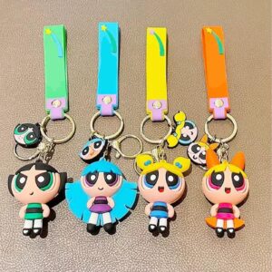 Zgwafdww The PowertoPuff Girls Toys Backpack Shoulder bag Pendant Accessories Keychain Charm Keyring Gifts for Girls Boys.(2inches pack of 4