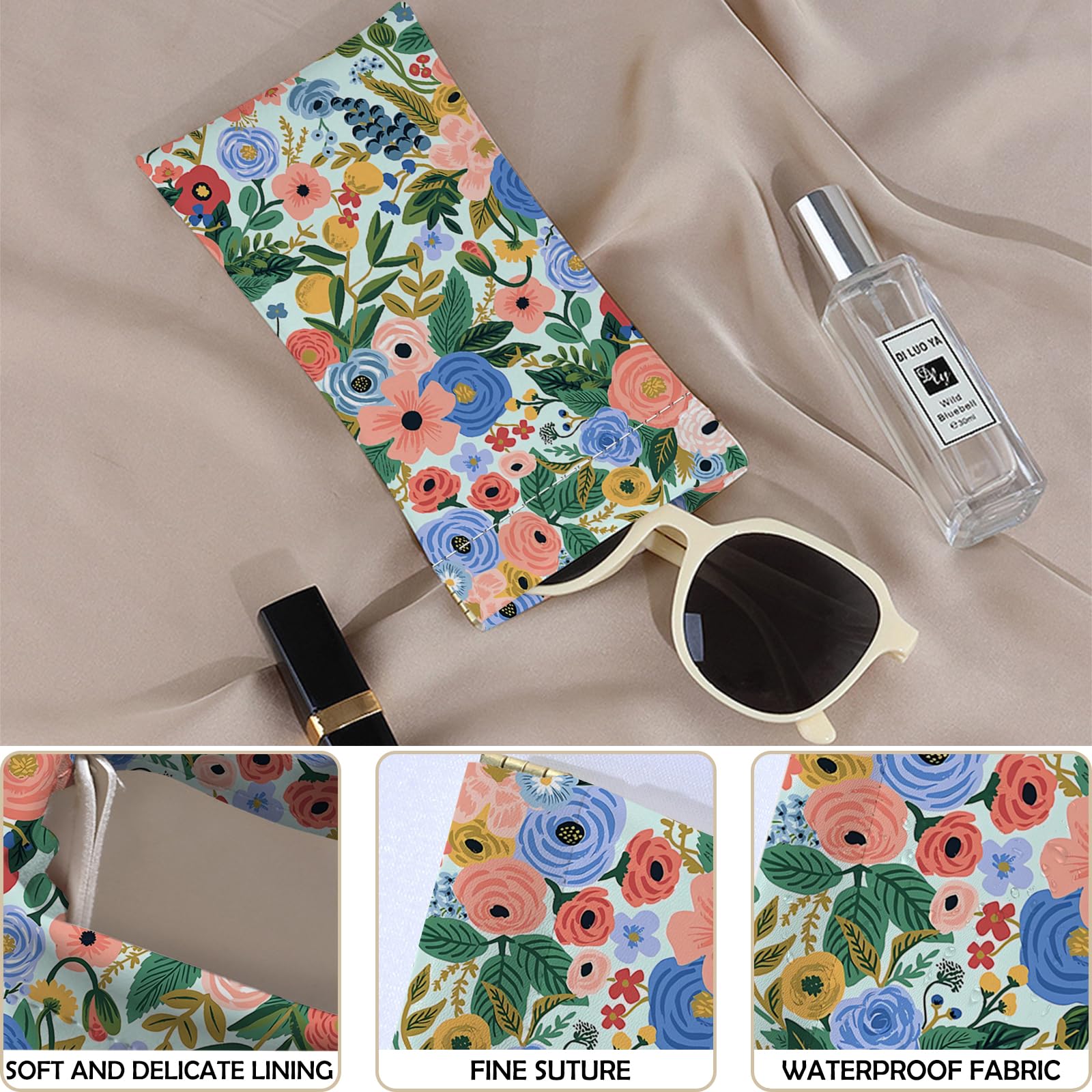 BHAHB 2 PCS Glasses Eyeglass Sunglasses Case Pouch Soft PU Leather Cute Aesthetic with Cleaning Cloth for Unisex Women Girls-Flowers