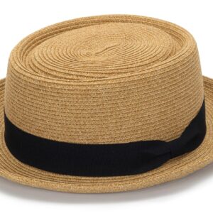 Pork-Pie-Hat-for-Men-Women Straw-Boater-Hat Summer-Sun-Derby-Fedora with Bowknot