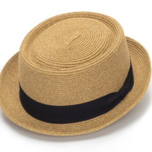 Pork-Pie-Hat-for-Men-Women Straw-Boater-Hat Summer-Sun-Derby-Fedora with Bowknot