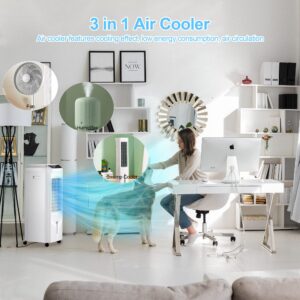 Uthfy Portable Air Conditioners,Evaporative Air Cooler, 32" Swamp Cooler with 4.2 Gal Tank, Remote, 90° Oscillation Cooling Fan with 3 Speeds, 12H Timer, 3 In 1 Tower Fan thats Blow Cold Air for Home