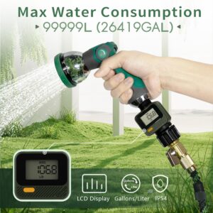 Diivoo Water Flow Meter with 180° Removable Panel, 4 Measure Modes, ±5% High Accuracy and IP54, Measure Gallon/Liter Consumption and Flow Rate for Outdoor Garden Hose Watering, RV Water Tank Filling