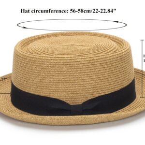 Pork-Pie-Hat-for-Men-Women Straw-Boater-Hat Summer-Sun-Derby-Fedora with Bowknot