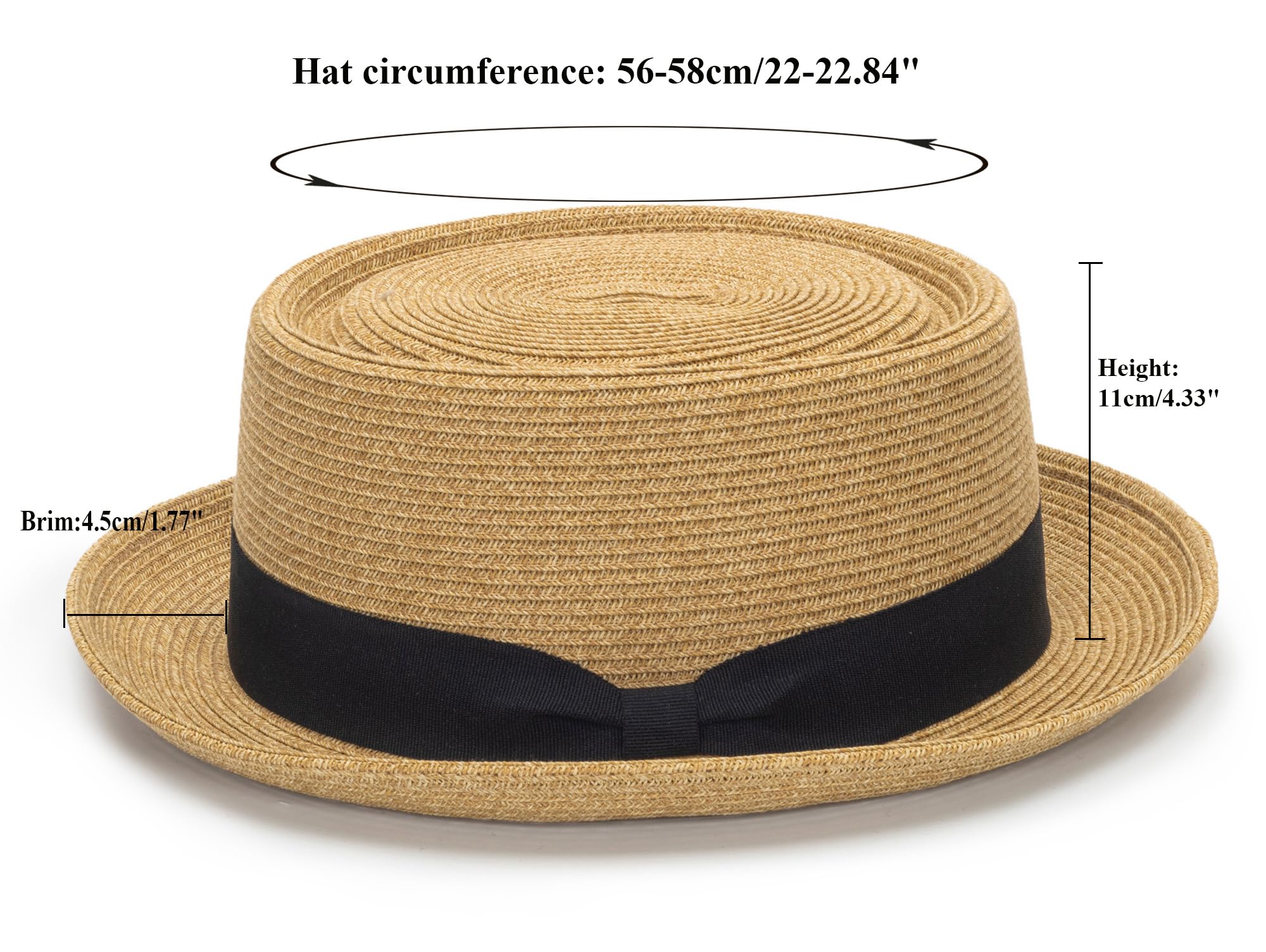 Pork-Pie-Hat-for-Men-Women Straw-Boater-Hat Summer-Sun-Derby-Fedora with Bowknot