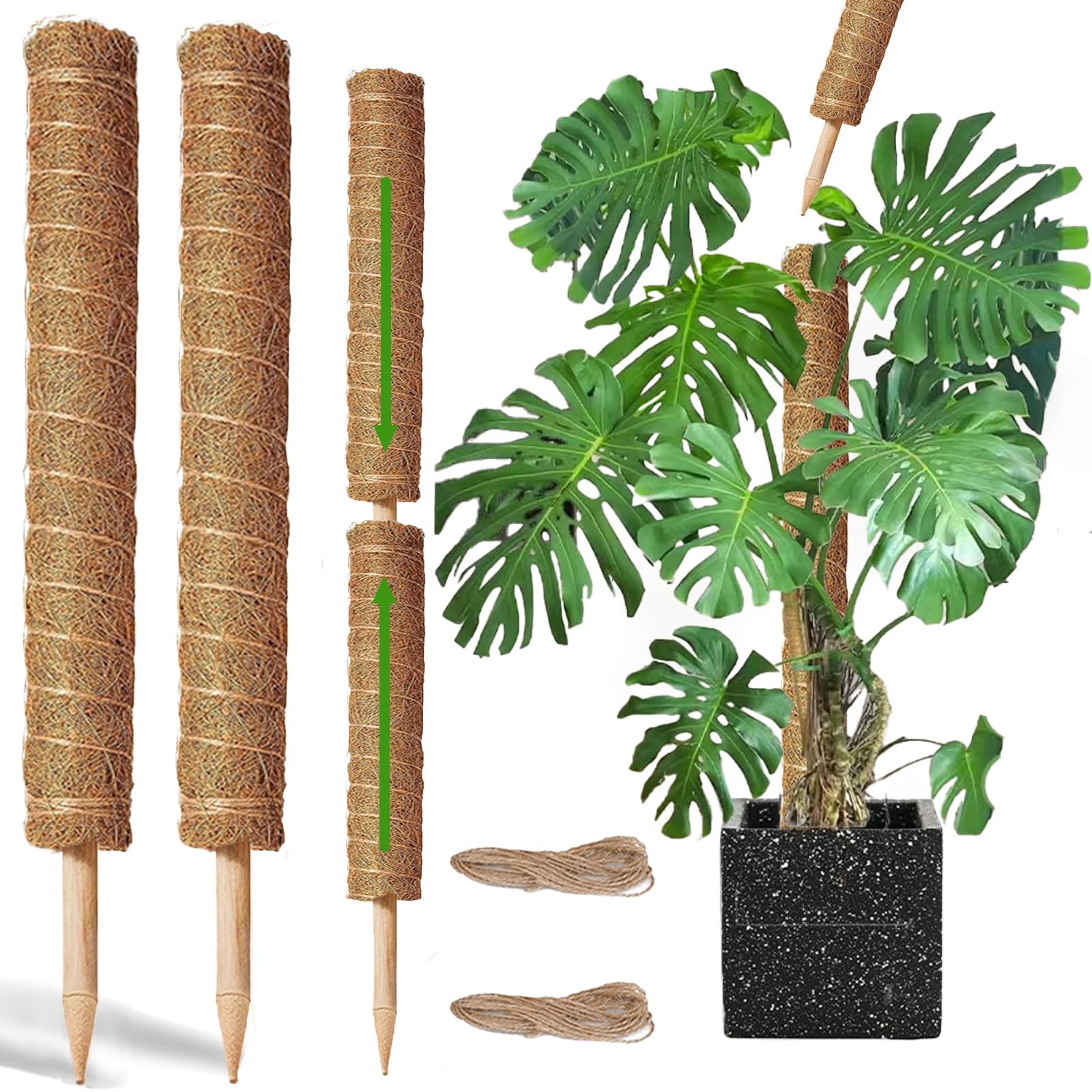 Moss Pole -2 Pack 17 Inch Monstera Plant Support for Climbing Plants Accessories Indoor -Stackable Moss Poles Plant Support Stakes -Coir Plant Pole Sticks for Potted Plants -Pothos - Plant Trellis