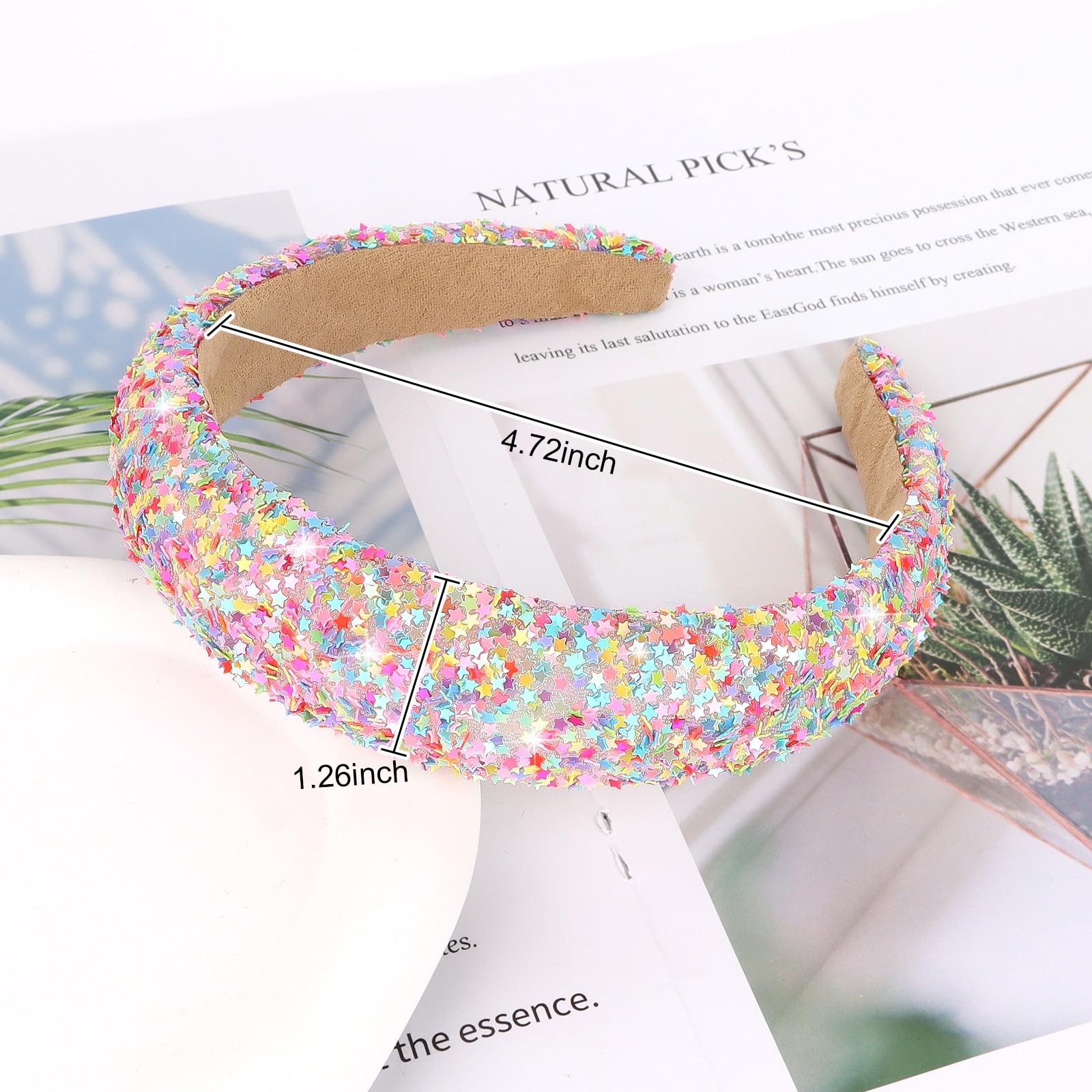 Jaciya Sequin Headbands for Girls Sparkly Wide Rainbow Headbands for Women Cute Confetti Head Band Fashion Hairband for Girls Women Hair Accessories