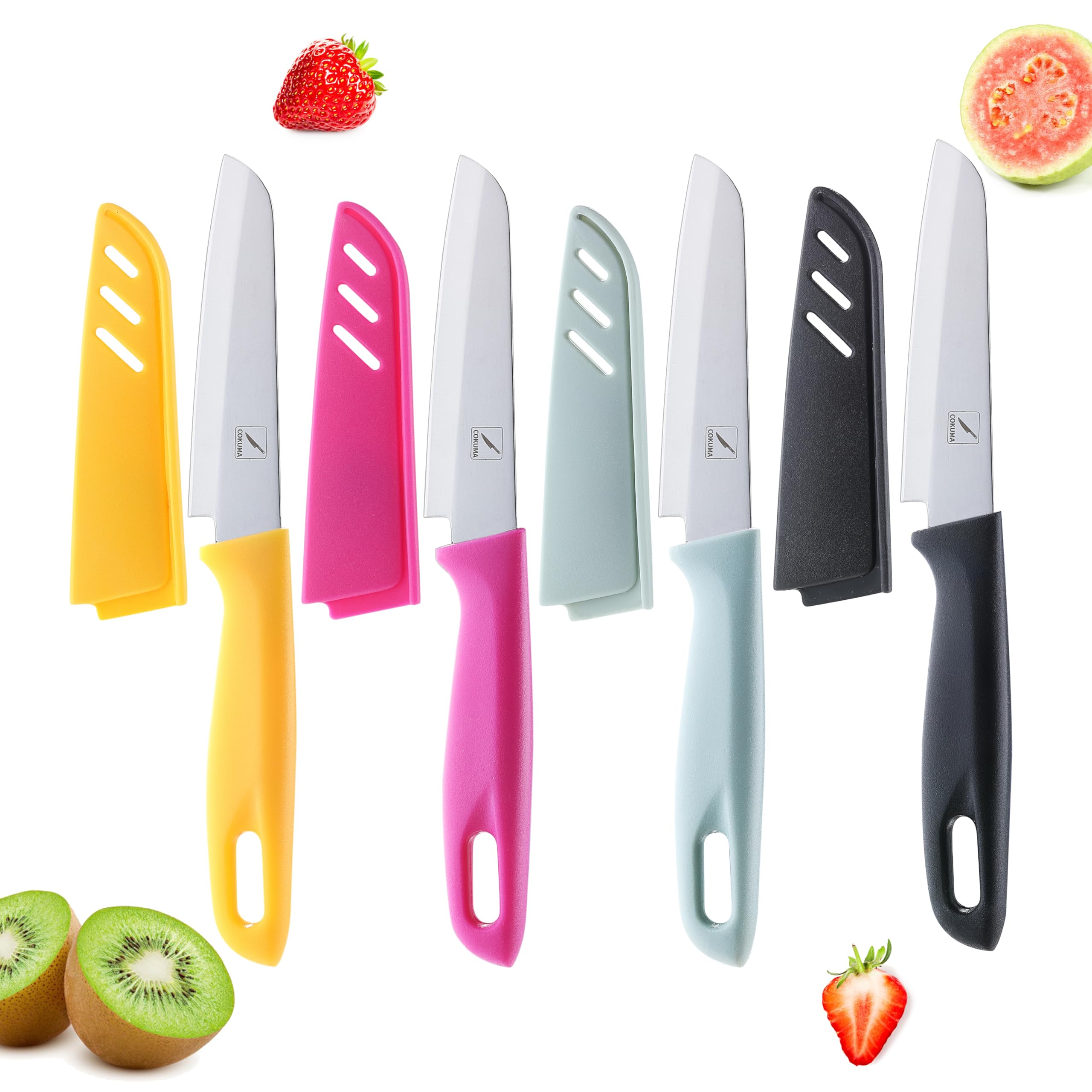 COKUMA Paring Knife, 4PCS Paring Knife Set with Knife Sheaths, 3.7 inch Stainless Steel Pairing Knife, Ultra Sharp Small Kitchen Vegetable Fruit Knives, Dishwasher Safe (4 Colors)