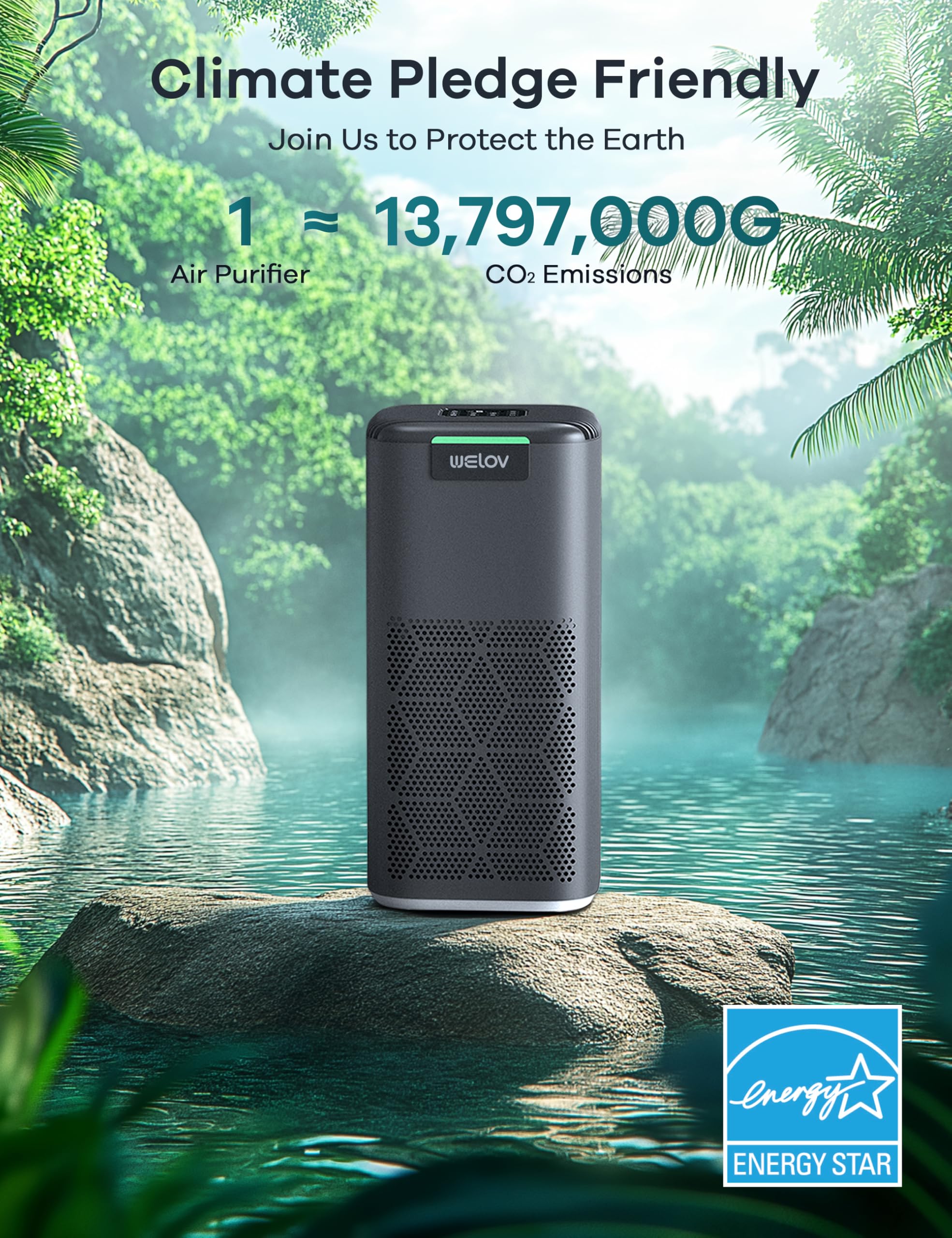 WELOV World's 1st Matter Smart Air Purifier, Air Purifiers for Home Covers 1570 Ft², 99.997% Filtration Efficiency of Particles 0.1-0.3 μm, H13 True HEPA PM2.5 Monitor, Sleep Mode, Dimmable Lighting