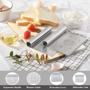 2PCS Bench Dough Scraper Cutter, LCCOWOT Stainless Steel Kitchen Food Scraper Chopper with Matched Protective Cover, 6 inch Bench Knife for Banking & Cooking (2Pack, Silver)