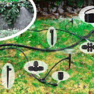 NRWRTY Leak-Proof Drip Irrigation Kit,Quick Connect Irrigation System,Lock Barbed Garden Watering System with 1/4 inch 1/2 inch Irrigation Tubing Hose for Garden,Raised Garden Bed, Lawn