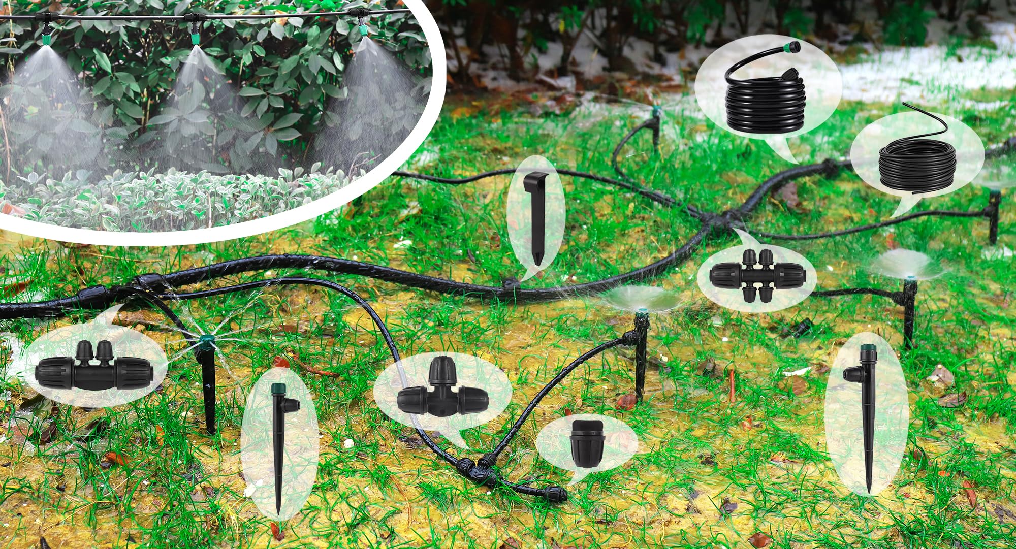 NRWRTY Leak-Proof Drip Irrigation Kit,Quick Connect Irrigation System,Lock Barbed Garden Watering System with 1/4 inch 1/2 inch Irrigation Tubing Hose for Garden,Raised Garden Bed, Lawn