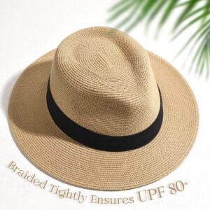 FURTALK Panama Hat Sun Hats for Women Men Wide Brim Fedora Straw Beach Hat UV UPF 50