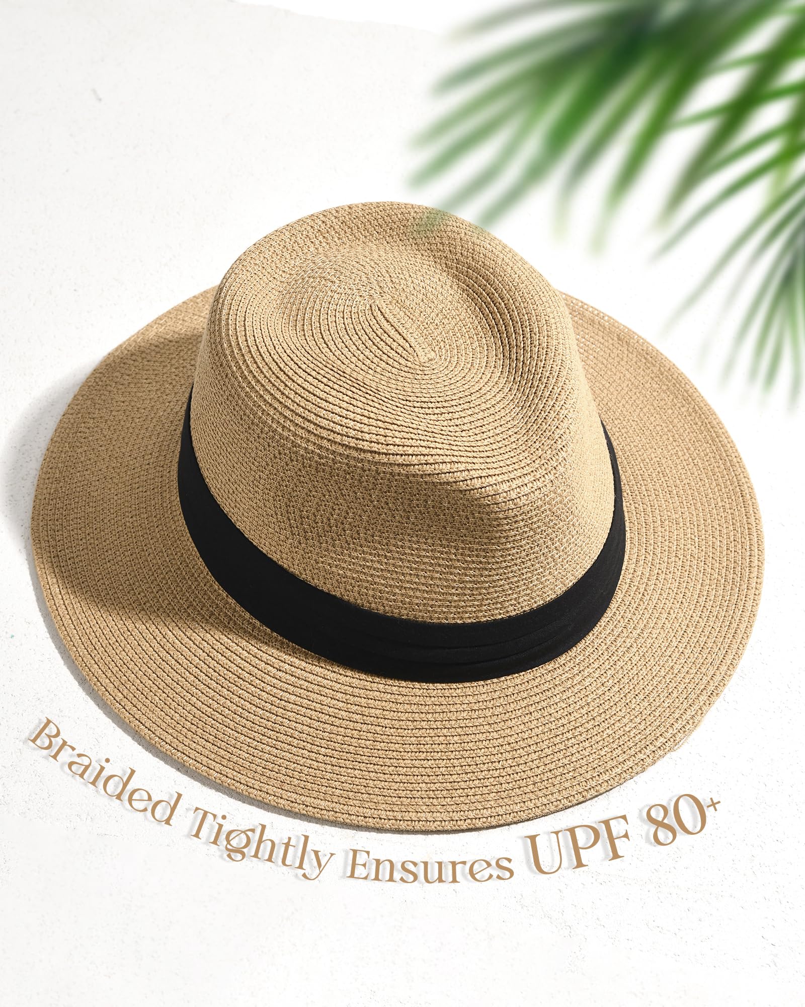 FURTALK Panama Hat Sun Hats for Women Men Wide Brim Fedora Straw Beach Hat UV UPF 50