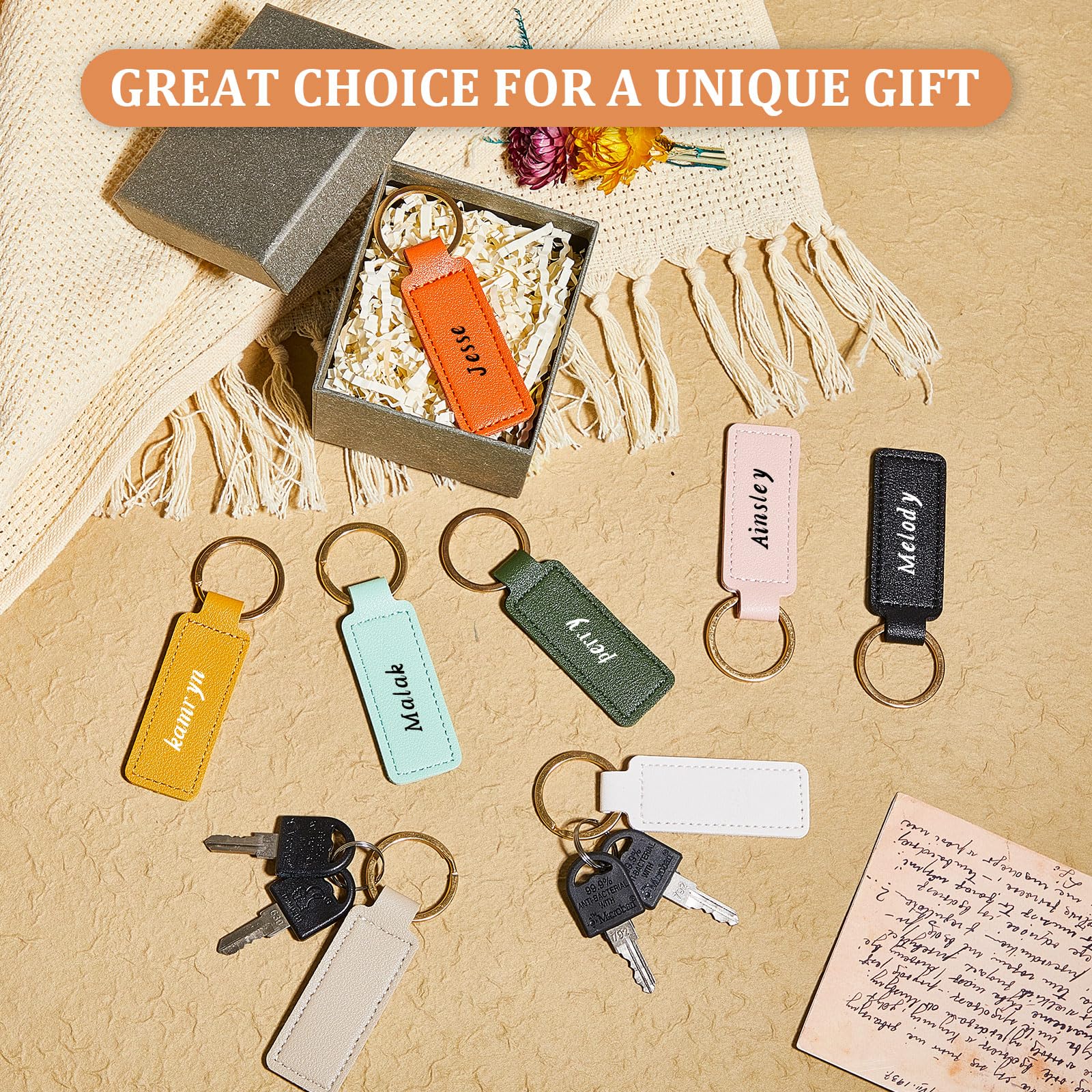 Wavyknot 48 Pcs Leather Keychains Blank Bulk PU Leather Sublimation Key Chains Gift Birthday Halloween(Bright Color)